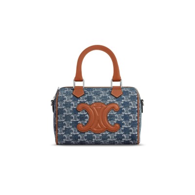 CELINE SMALL BOSTON IN TRIOMPHE DENIM AND CALFSKIN 113772FND.05DS (20*15.5*10.5cm)